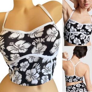 VictoriaSecret Pink Ultimate Push up Corset Sports Bra Black-White Floral XL